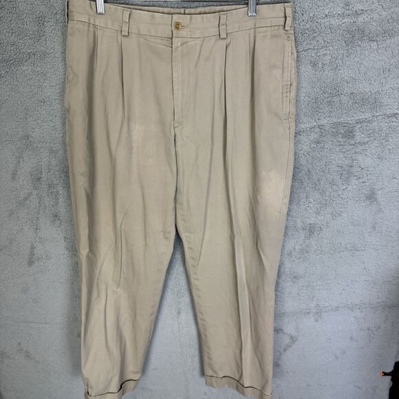 Bills Khakis Pants Mens 37x29 Khaki Straight Leg Chino Pleated Cuffed - Picture 1 of 11